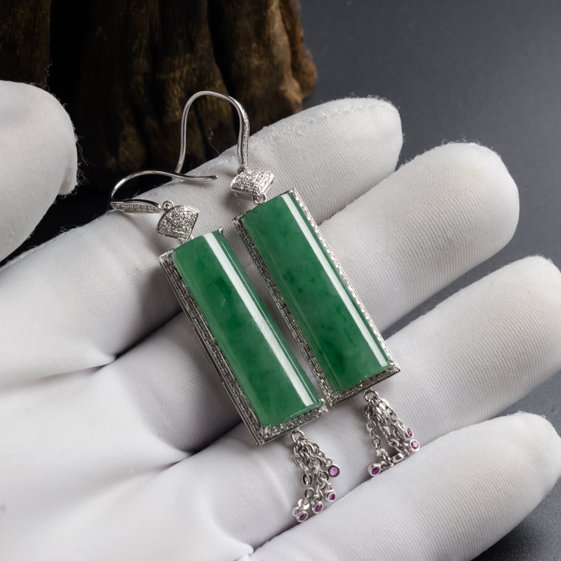 18K金冰糯种翡翠耳环 - 红掌柜