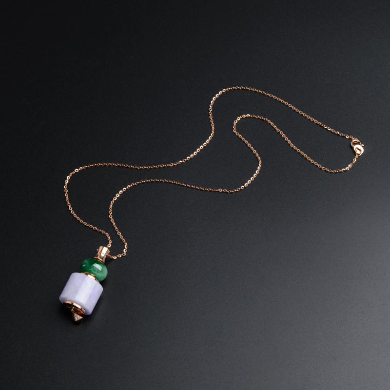 缅甸A货天然18K镶钻糯种紫罗兰翡翠吊坠套链 - 红掌柜