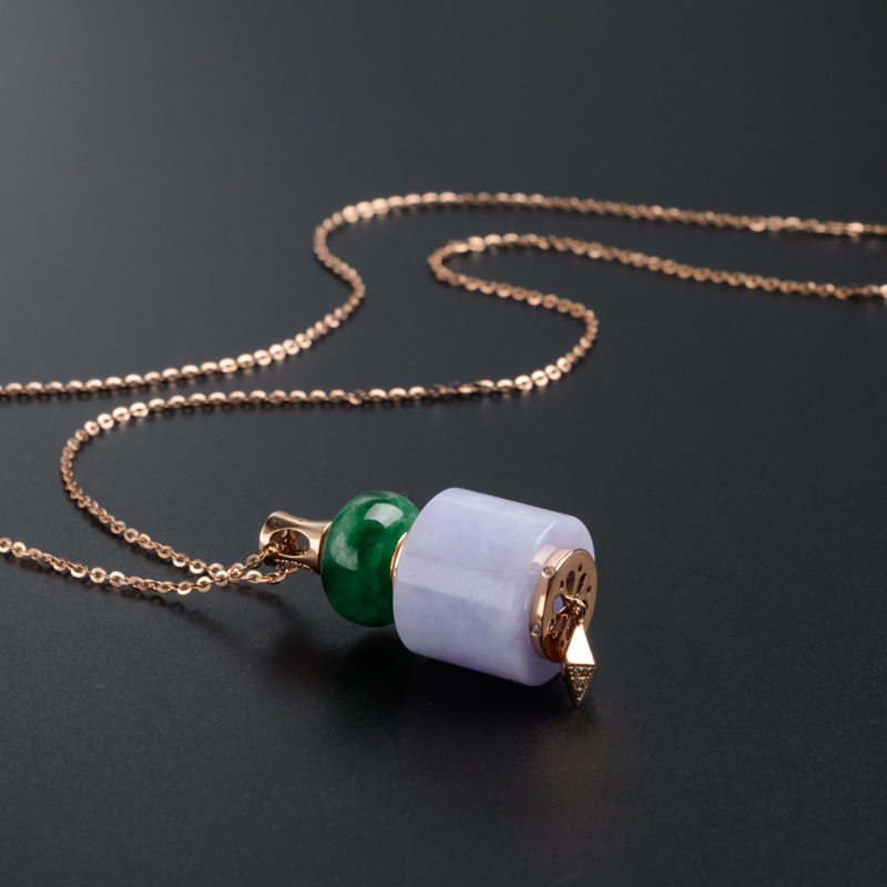 A货天然18K镶钻糯种紫罗兰翡翠吊坠套链 - 红掌柜