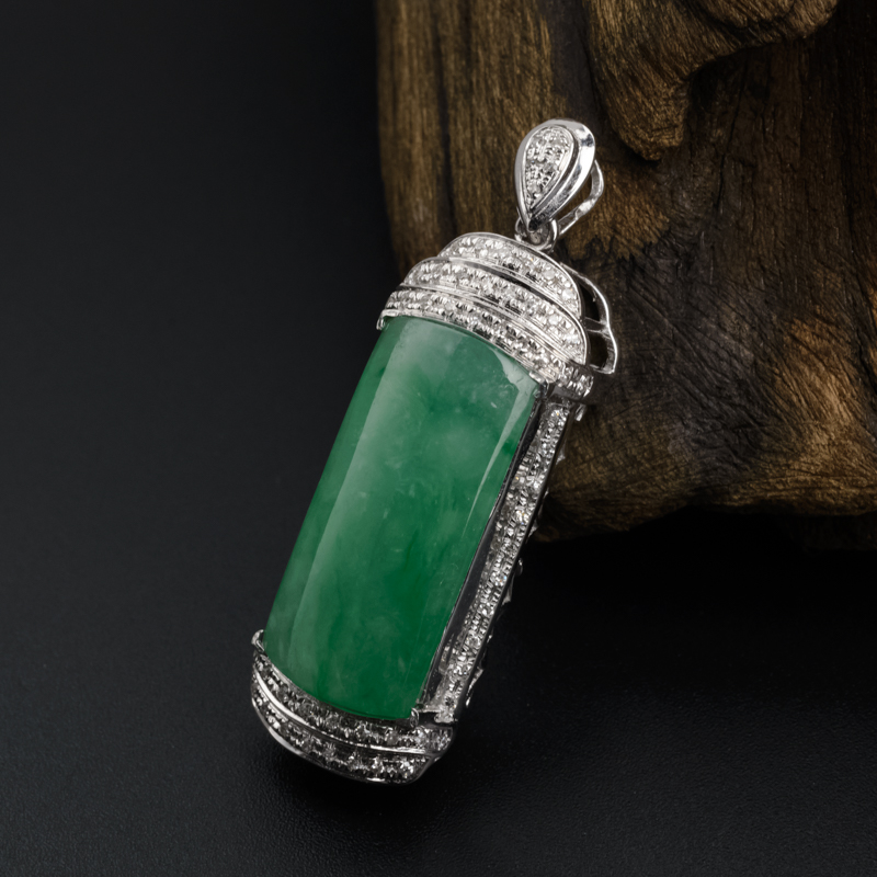 天然18K金镶钻冰糯种苹果绿翡翠吊坠 - 红掌柜