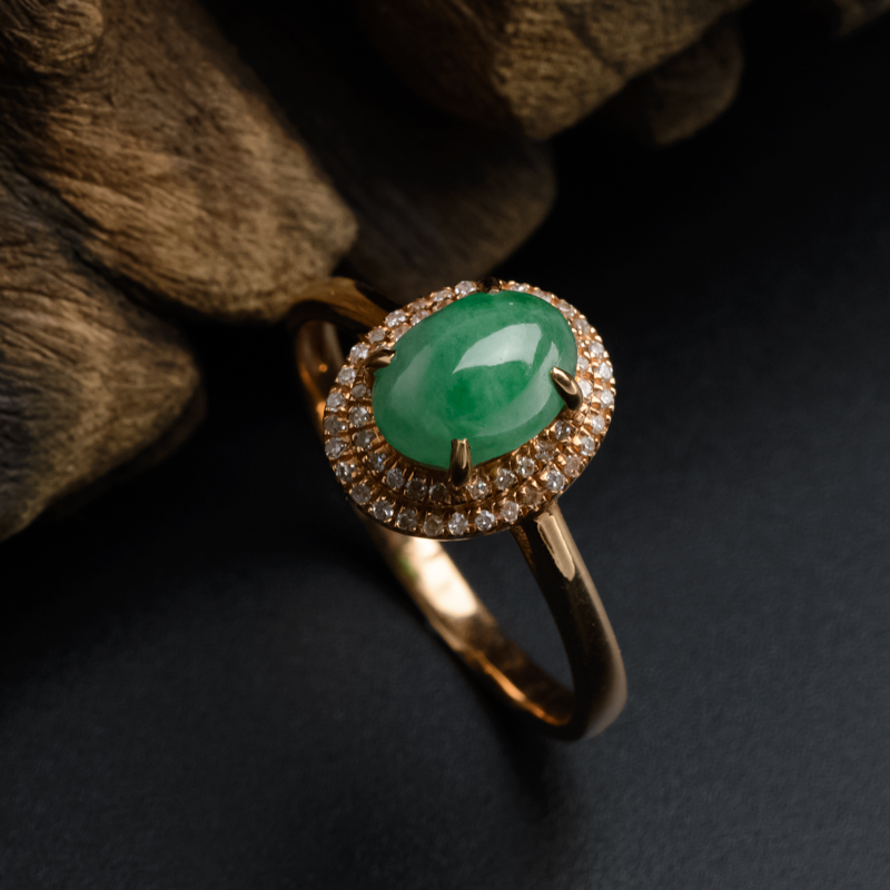 缅甸天然A货18K金镶钻冰糯种苹果绿翡翠戒指 - 红掌柜