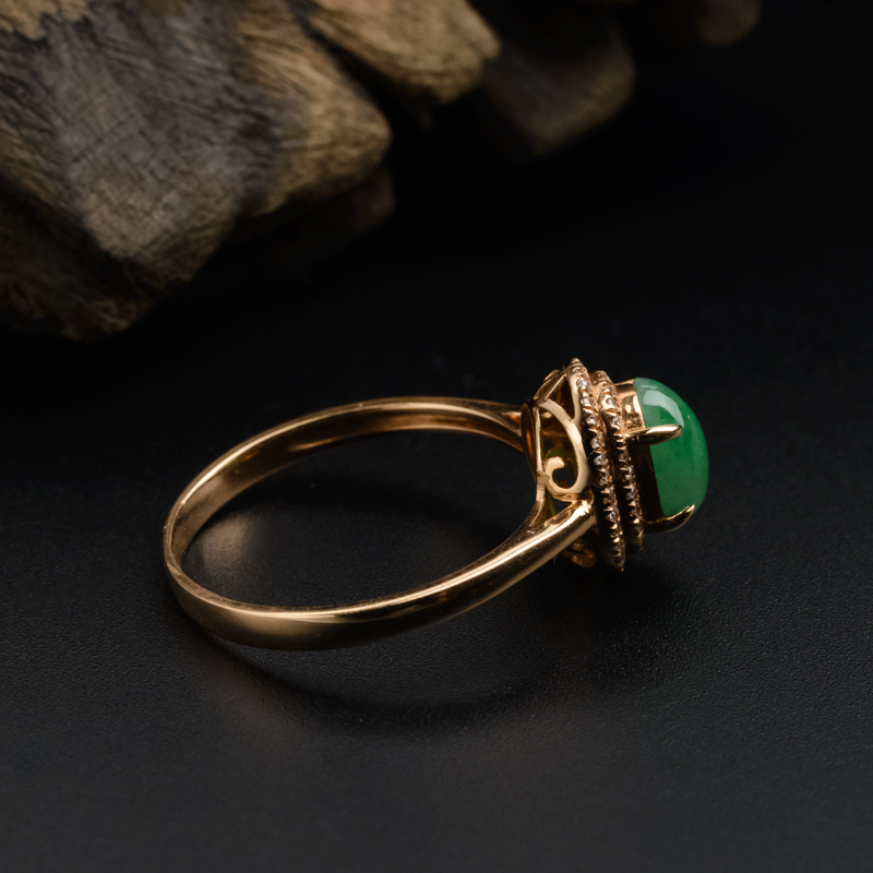 18K金冰糯种苹果绿翡翠戒指 - 红掌柜