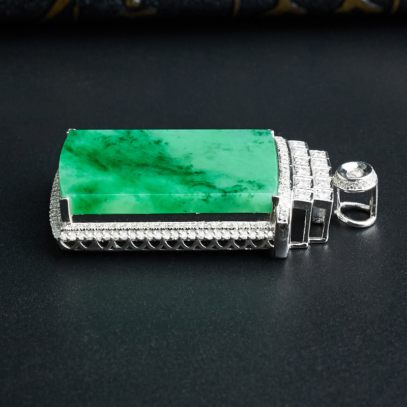 糯种飘花翡翠无事牌吊坠-红掌柜