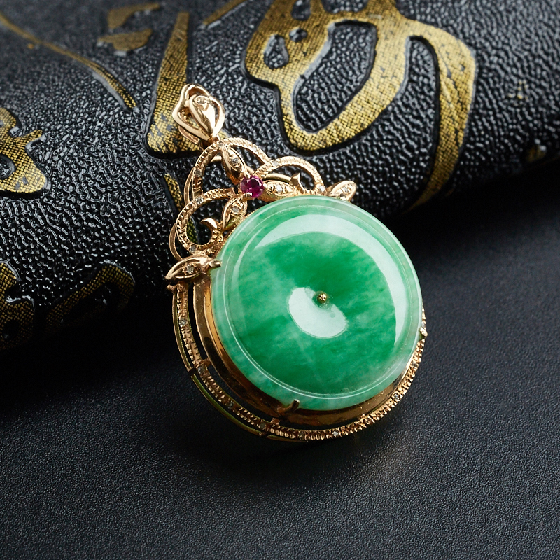 18K金镶糯种翡翠平安扣吊坠-红掌柜