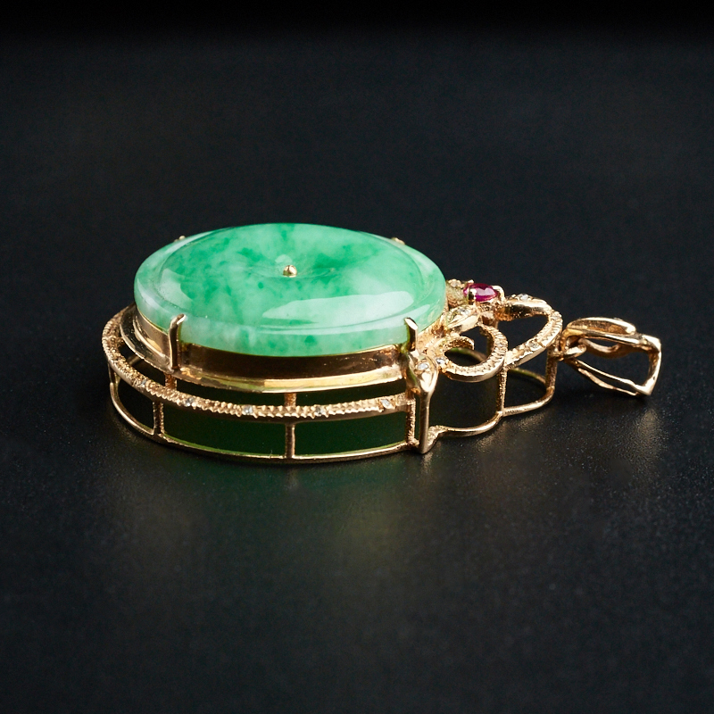 糯种苹果绿翡翠平安扣吊坠-红掌柜