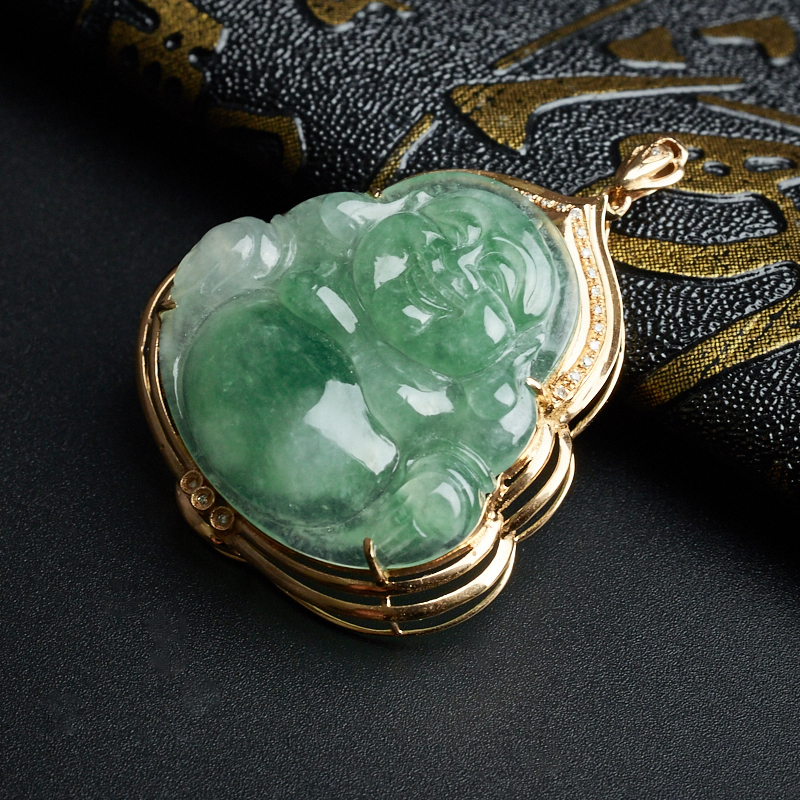 冰糯种浅绿翡翠坐佛吊坠-红掌柜