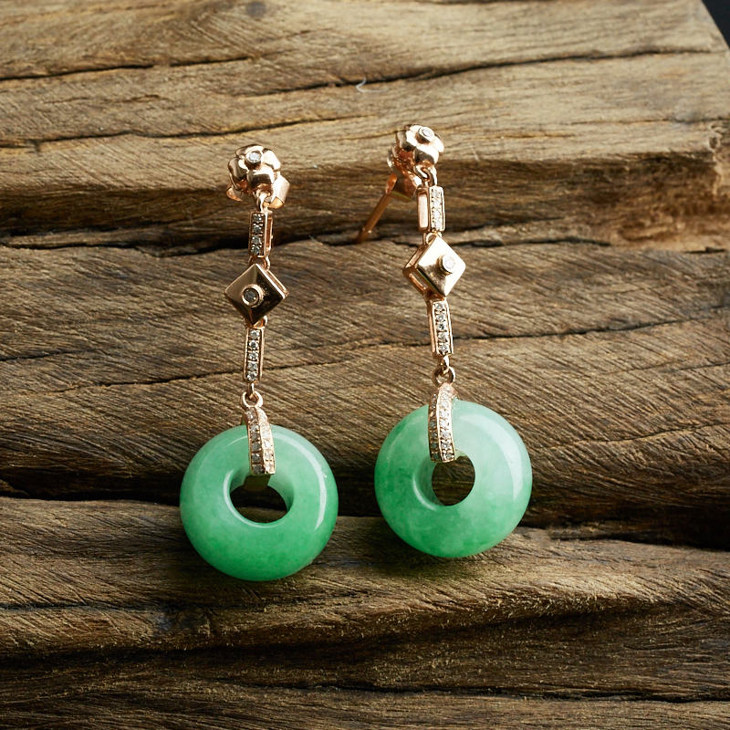 18k镶糯种苹果绿翡翠耳环-红掌柜