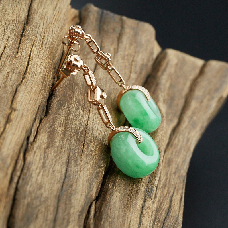 缅甸糯种苹果绿翡翠耳环-红掌柜