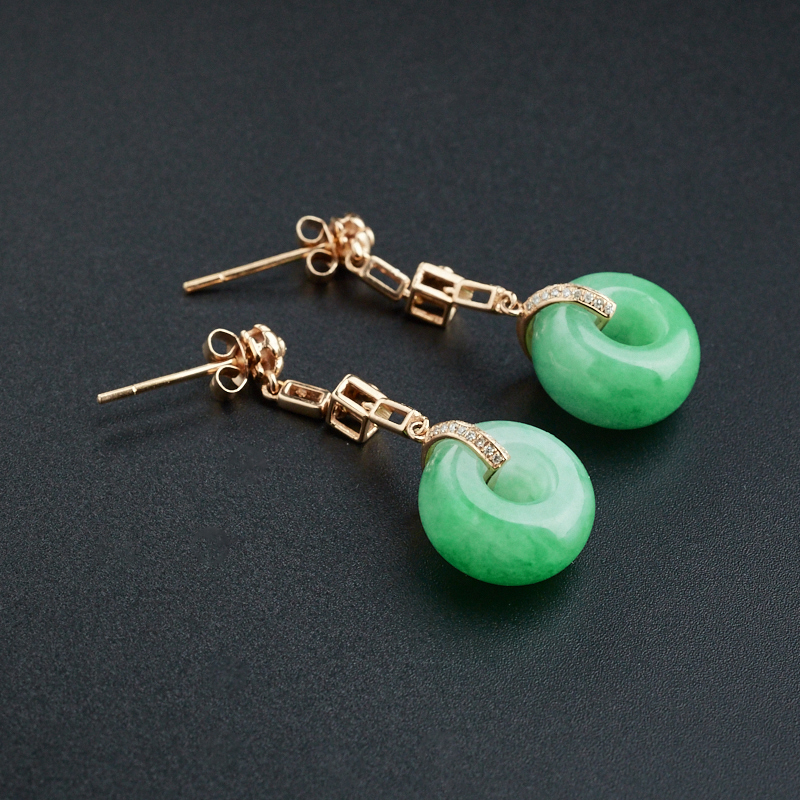 天然糯种苹果绿翡翠耳环-红掌柜
