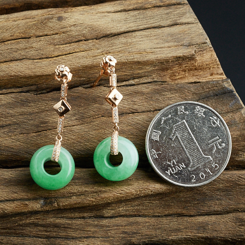 缅甸糯种苹果绿翡翠耳坠-红掌柜