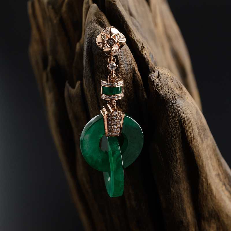 18K金镶钻糯种浓绿翡翠平安扣吊坠-红掌柜