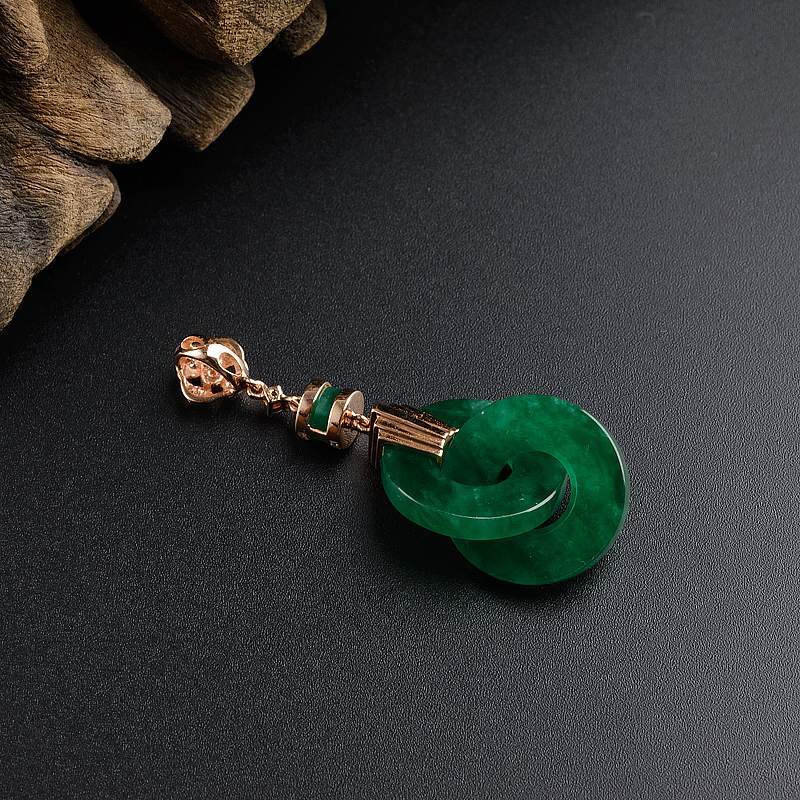 18K金镶钻糯种翡翠平安扣吊坠-红掌柜