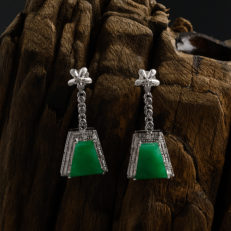 18K金镶钻天然糯种阳绿翡翠耳坠-红掌柜