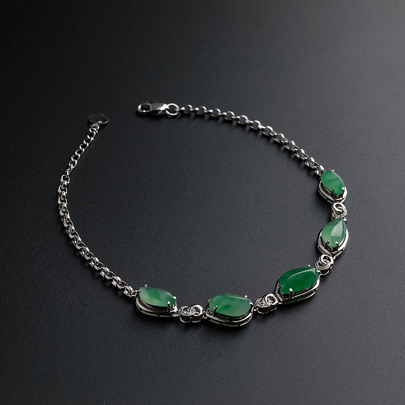 A货天然冰糯种苹果绿翡翠手链 - 红掌柜