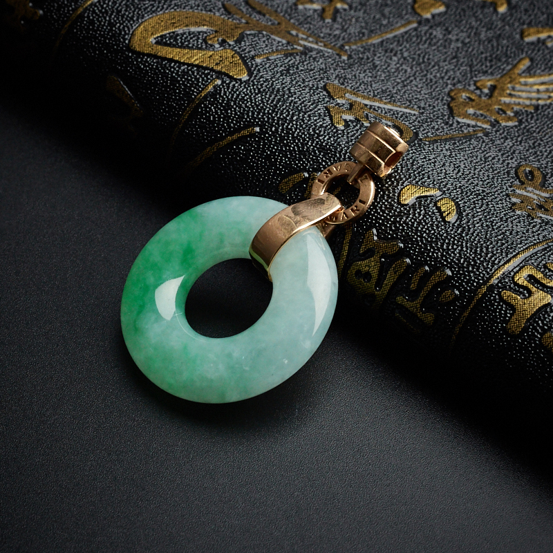 18K金镶糯种翡翠平安扣吊坠-红掌柜