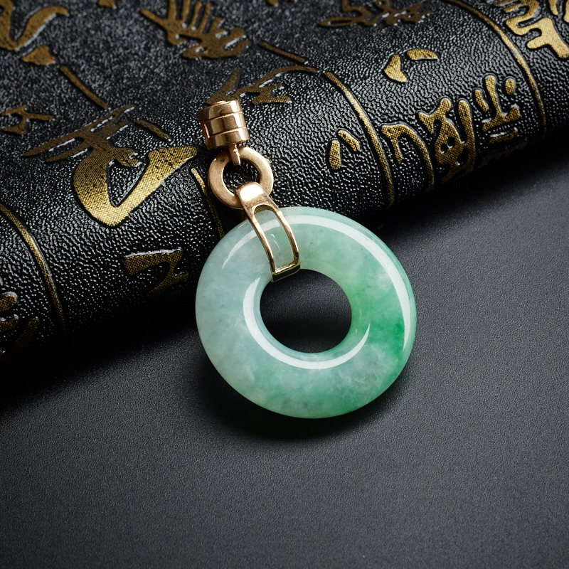 18K金镶糯种翡翠吊坠-红掌柜