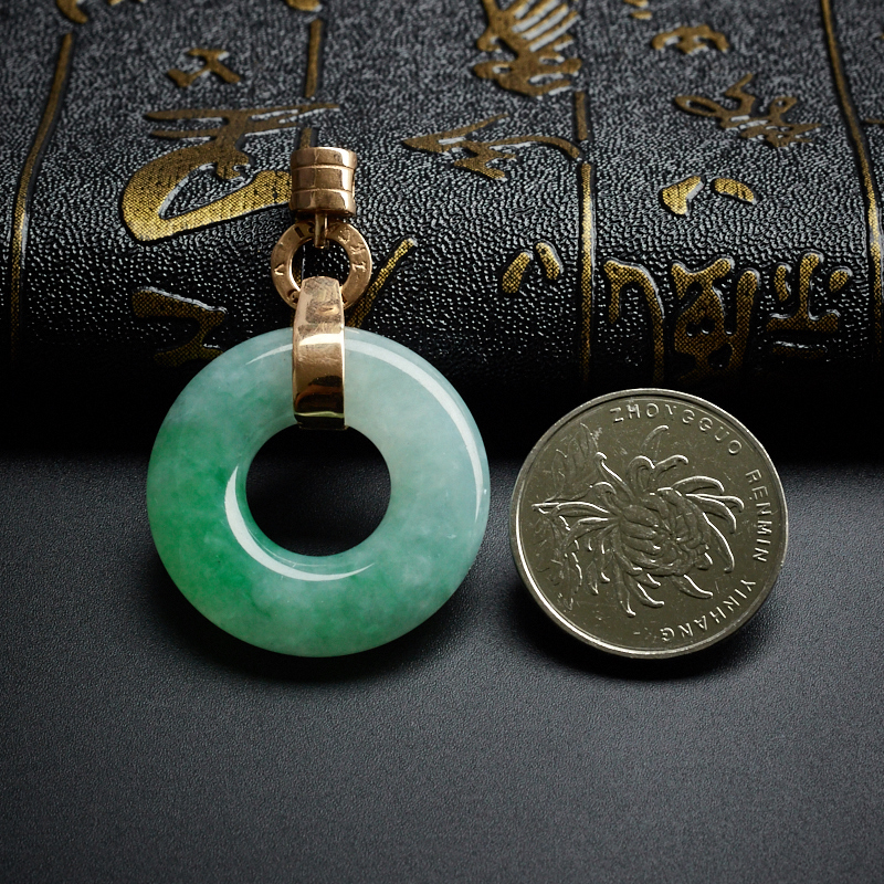 缅甸A货糯种飘翠翡翠平安扣吊坠-红掌柜