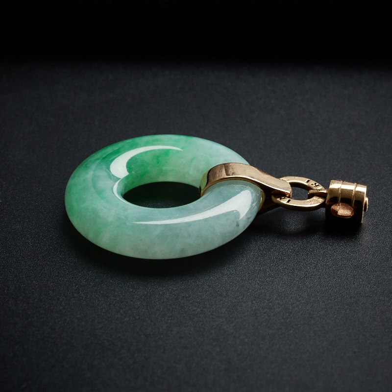 缅甸糯种飘翠翡翠平安扣吊坠-红掌柜