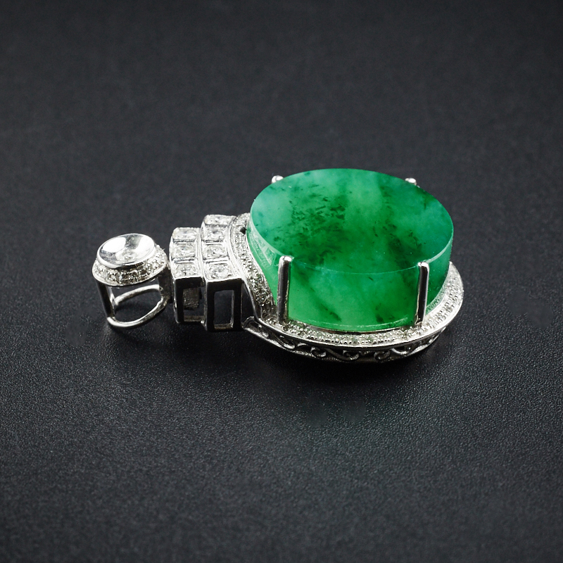 天然A货冰糯种花绿翡翠吊坠-红掌柜