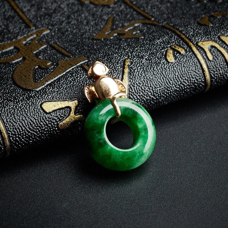 18K金镶糯种花绿翡翠平安扣-红掌柜