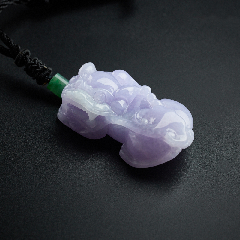缅甸糯种紫罗兰翡翠貔貅吊坠-红掌柜
