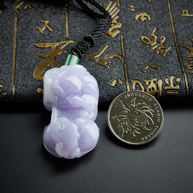 缅甸A货糯种紫罗兰翡翠貔貅吊坠-红掌柜