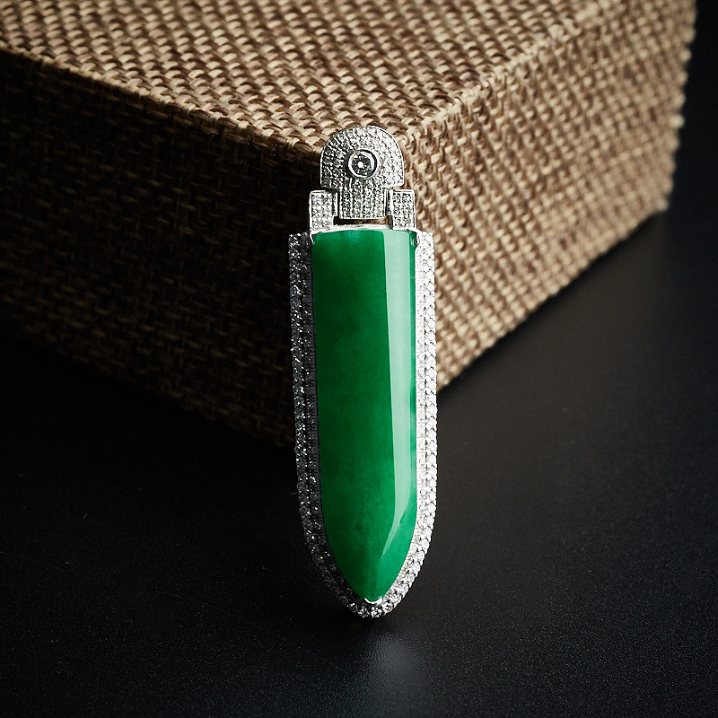 缅甸A货天然18K金糯种绿色翡翠吊坠 - 红掌柜