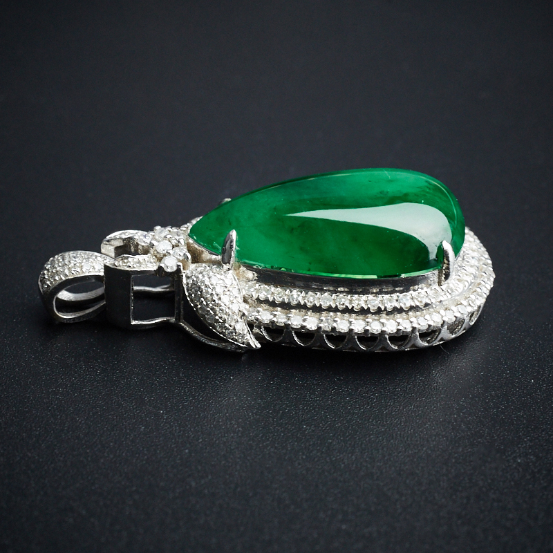 18K金镶糯种满绿翡翠水滴吊坠 - 红掌柜