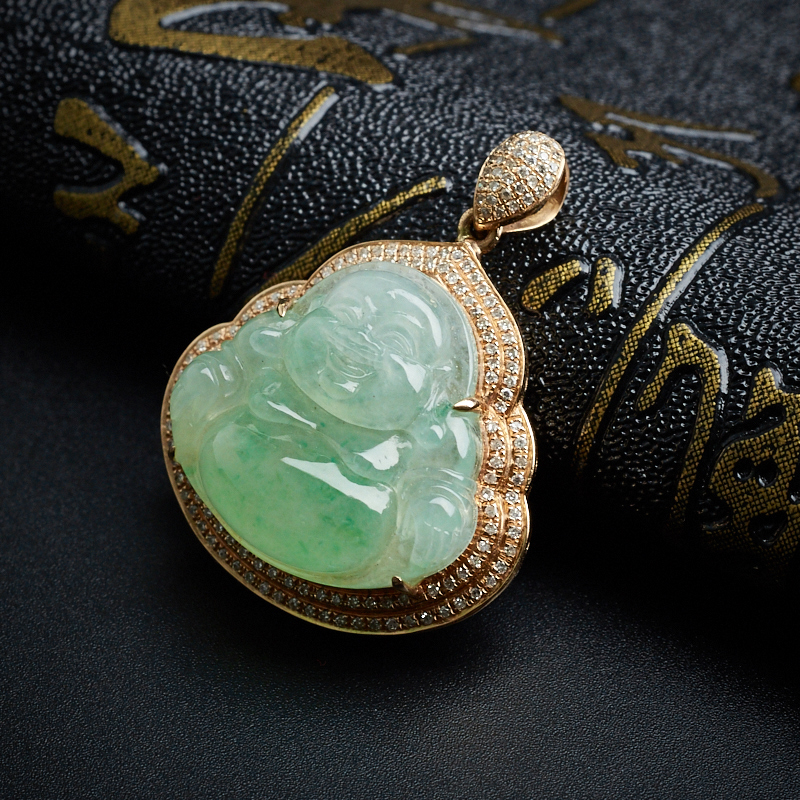 天然18K金糯种绿色翡翠吊坠 - 红掌柜