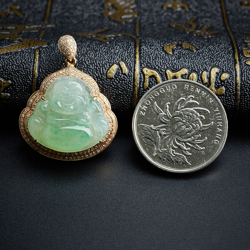 缅甸A货天然18K金糯种翡翠吊坠 - 红掌柜