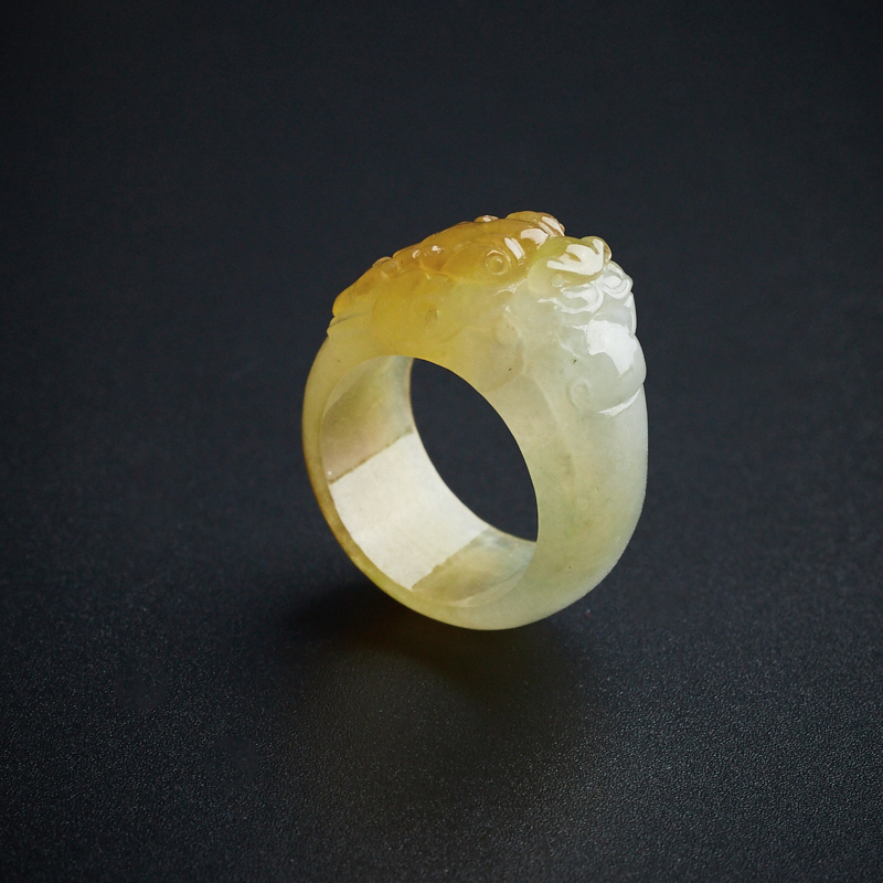 A货天然冰糯种飘黄翡龙头戒指 - 红掌柜