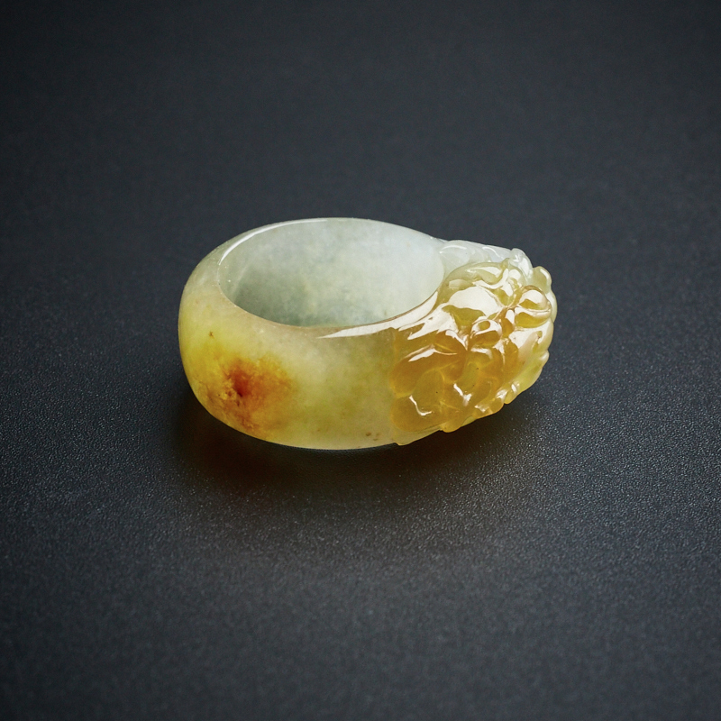 冰糯种飘黄翡龙头戒指 - 红掌柜