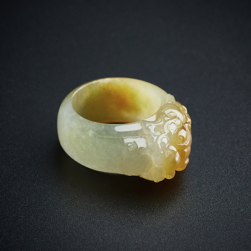 缅甸A货天然冰糯种飘黄翡戒指 - 红掌柜