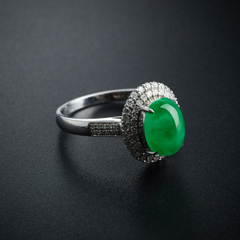 A货天然18K金糯种飘绿翡翠戒指 - 红掌柜