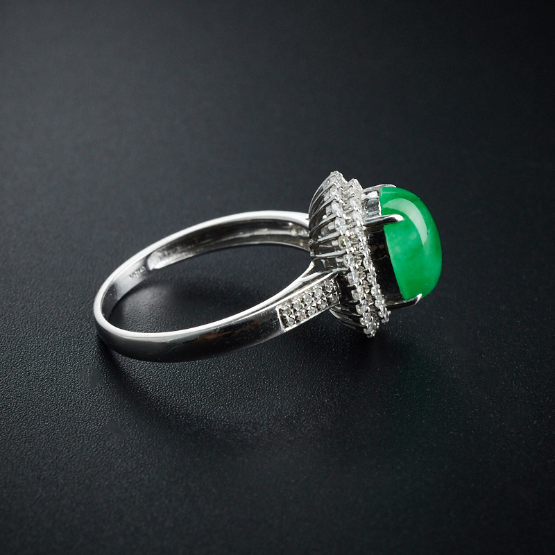 天然18K金糯种飘绿翡翠戒指 - 红掌柜