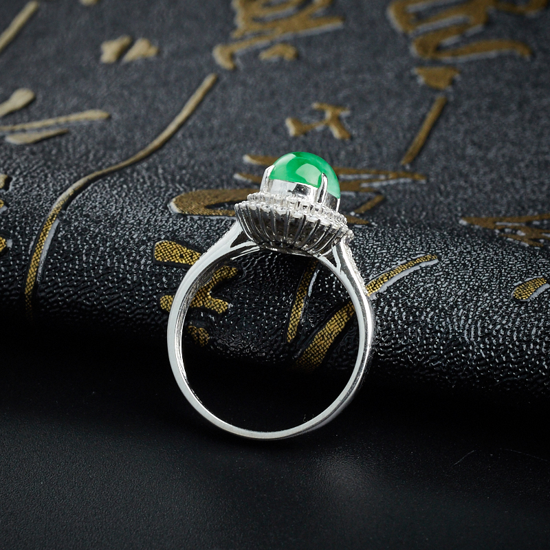 缅甸A货天然糯种飘绿翡翠戒指 - 红掌柜