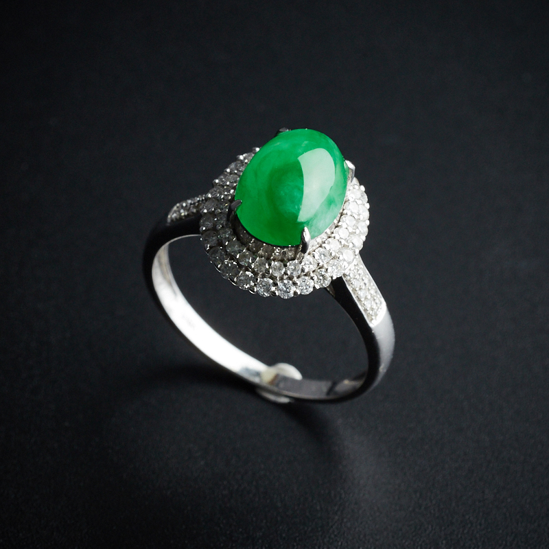 糯种飘绿翡翠戒指 - 红掌柜