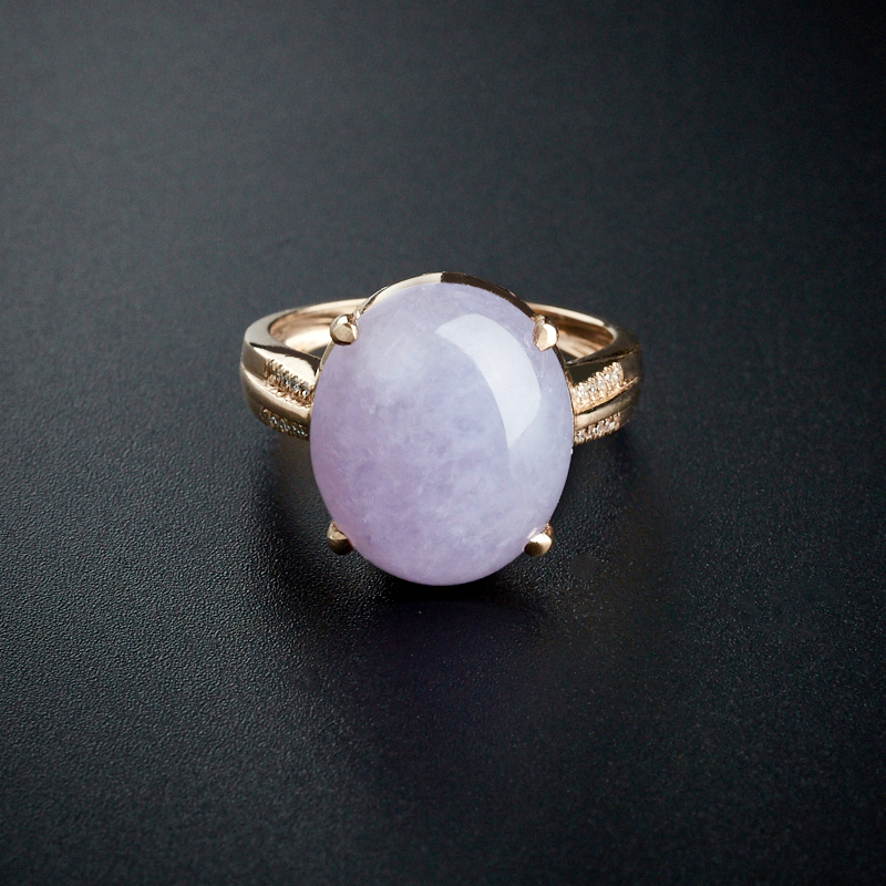 缅甸A货天然18K金镶钻糯种紫罗兰翡翠戒指 - 红掌柜
