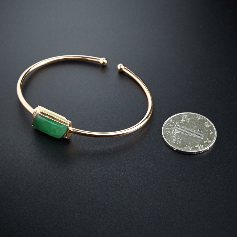 缅甸A货天然18K金满绿翡翠手环 - 红掌柜