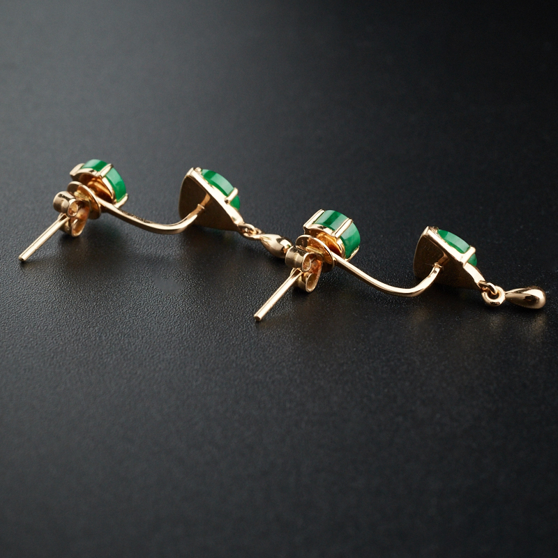 缅甸冰糯种翠色翡翠耳钉-红掌柜