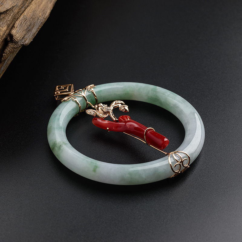 翡翠珊瑚平安扣吊坠 - 红掌柜