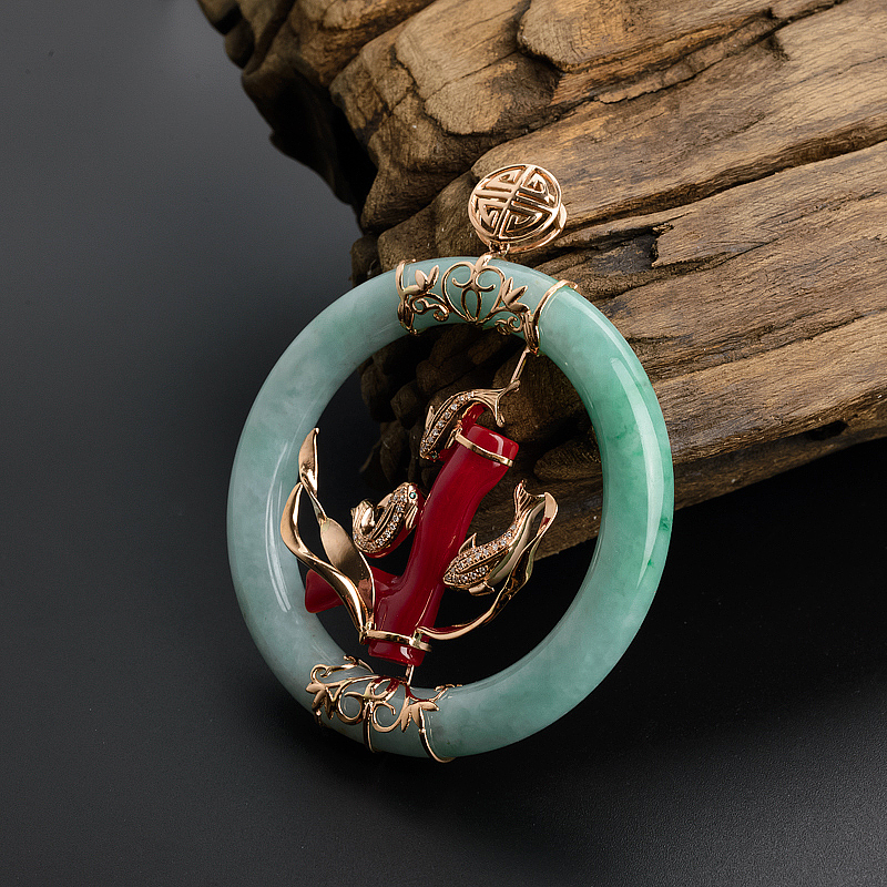 天然18K金镶冰糯种墨翠戒指 - 红掌柜