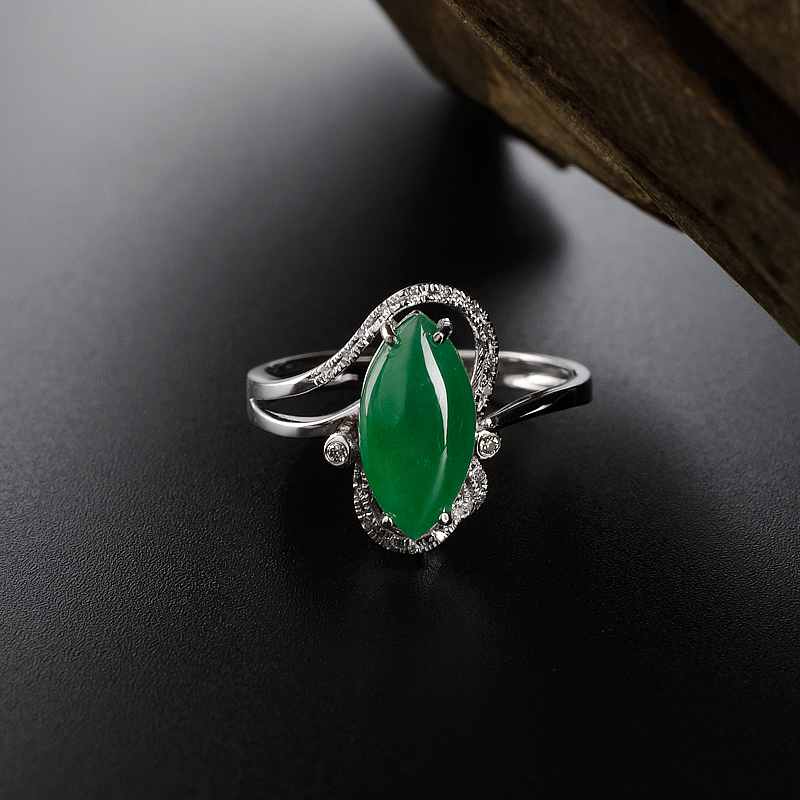 18K金缅甸A货天然糯种翡翠戒指 - 红掌柜