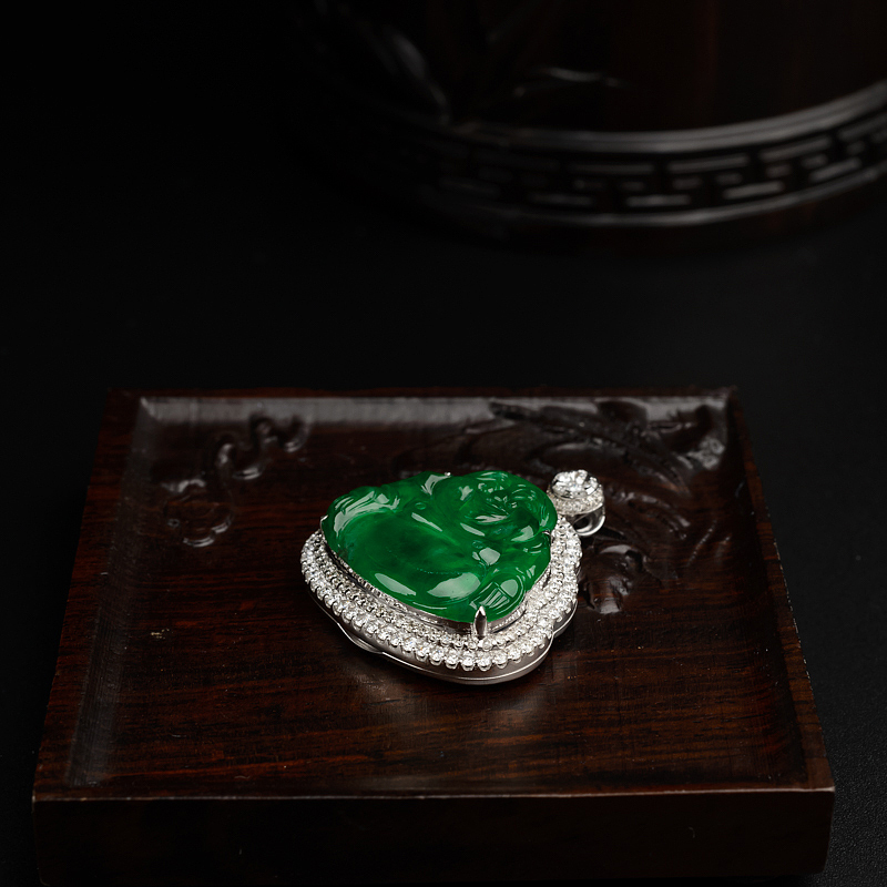 阳绿翡翠弥勒佛吊坠 - 红掌柜