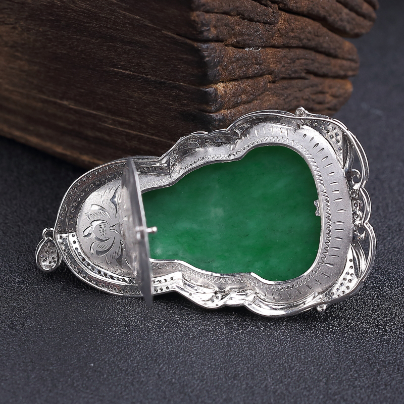 缅甸豆种翠色翡翠观音吊坠-红掌柜