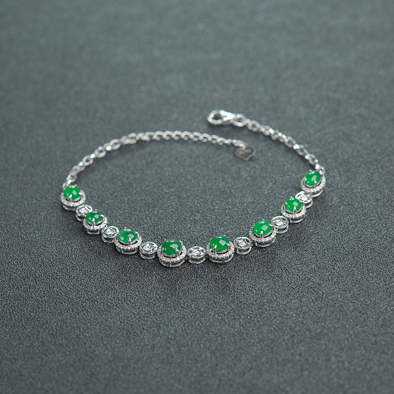 18K金镶钻冰种翠色翡翠手链-红掌柜