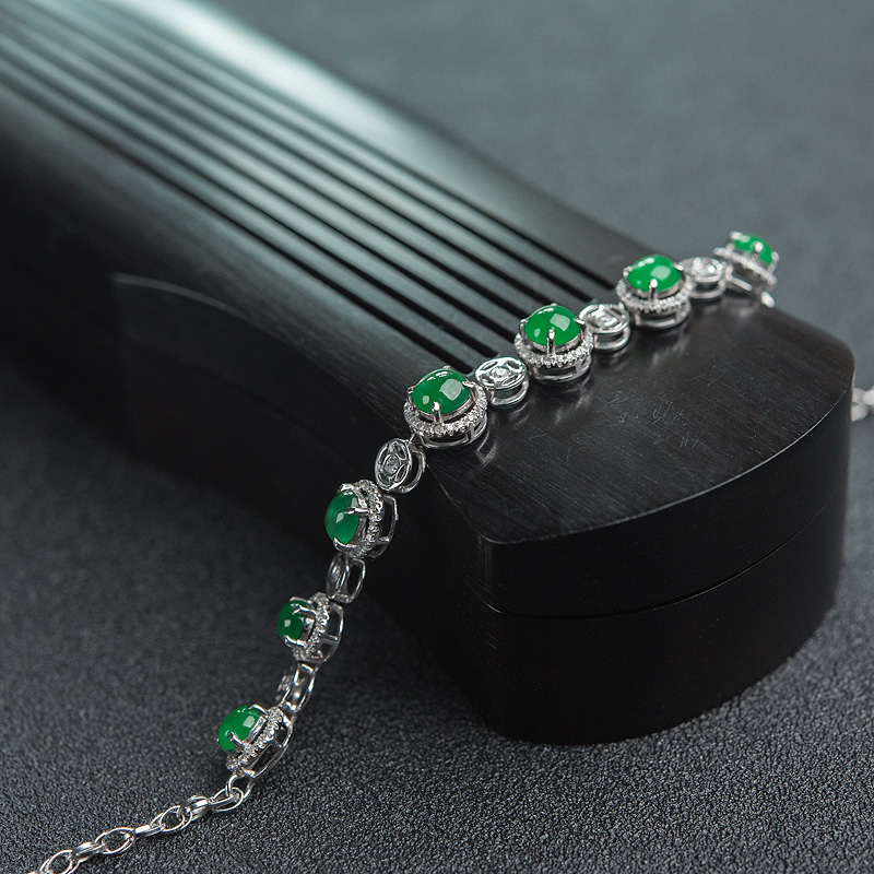 天然冰种翠色翡翠手链-红掌柜