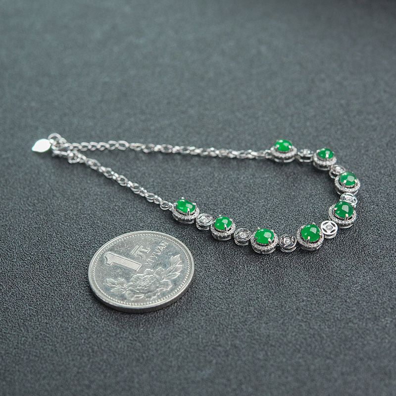 天然冰种翠色翡翠手链-红掌柜