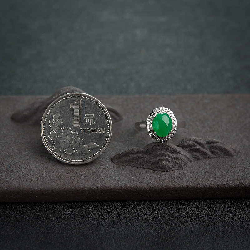 缅甸天然糯种阳绿翡翠戒指-红掌柜