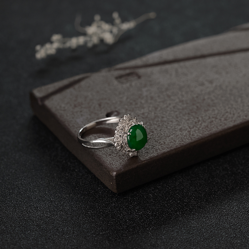 糯种翠色翡翠戒指-红掌柜